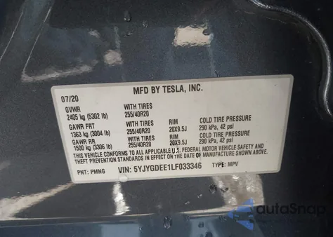 2020 Tesla Model Y Long Range Dual Motor All-Wheel Drive from USA, damaged, VIN 5YJYGDEE1LF033346
